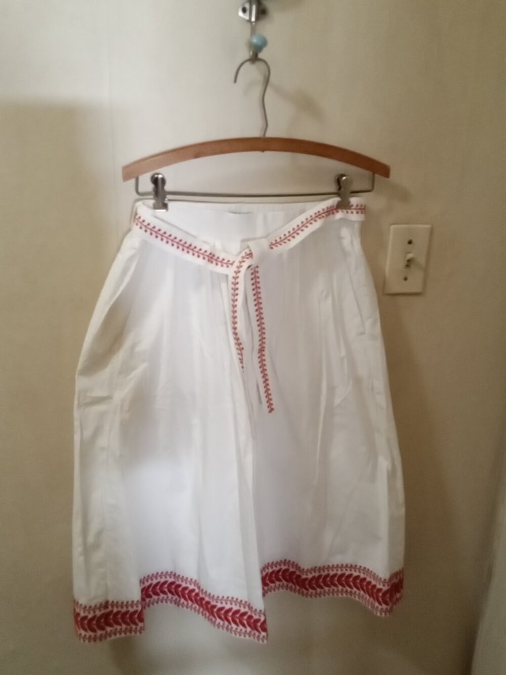 J. Crew White Midi Skirt with Red Embroidery
